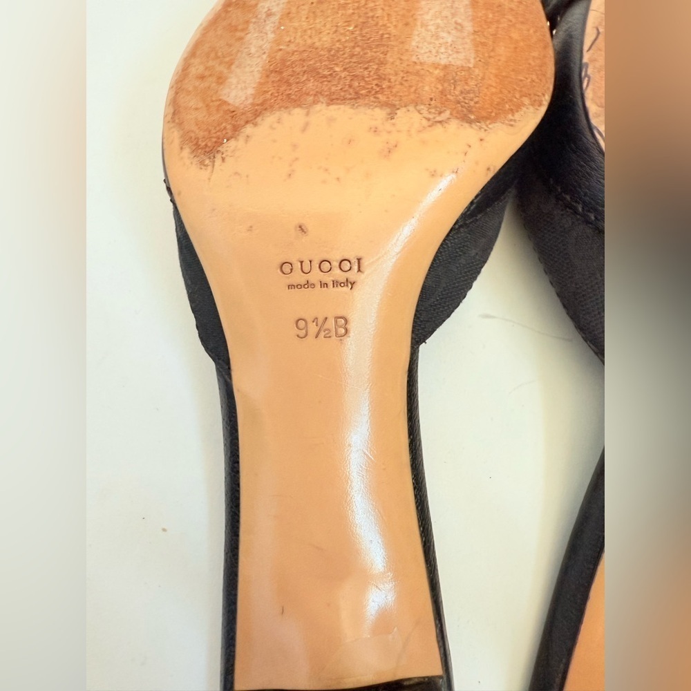 Gucci Vintage Black GG Canvas Leather Chain Horsebit Mule Heels 9.5 - Picture 7 of 9